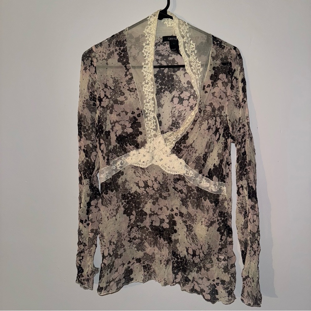 Black and Cream Lace fairycore sheer top